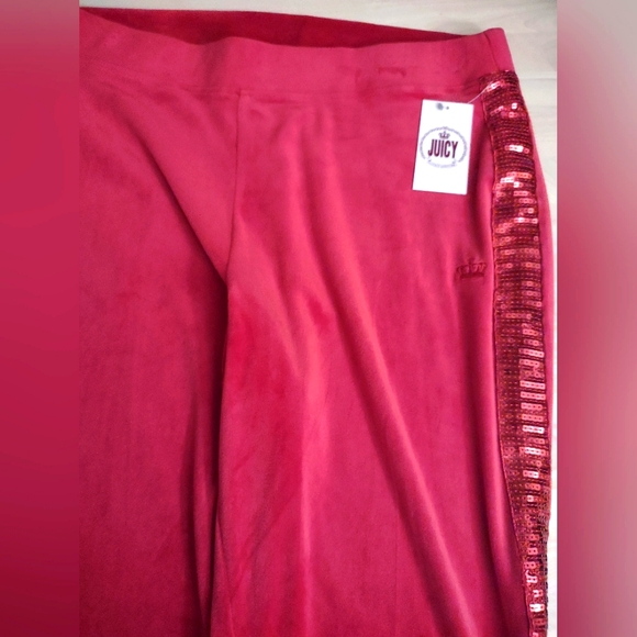Juicy Couture Cherry Red Sequin Edge Solid Velour Loungewear Pants Y2K Bling - Picture 2 of 8